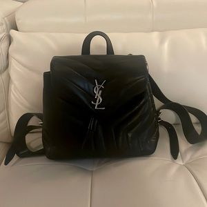 YSL Calfskin Y Quilted Monogram Loulou Backpack Black Leather, Small
